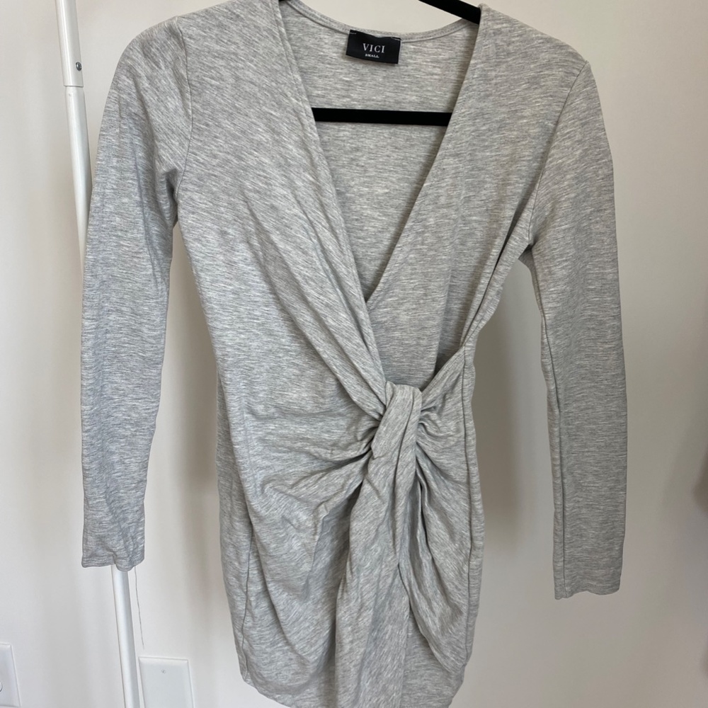 Vici Long Sleeve Grey Mini Dress Small